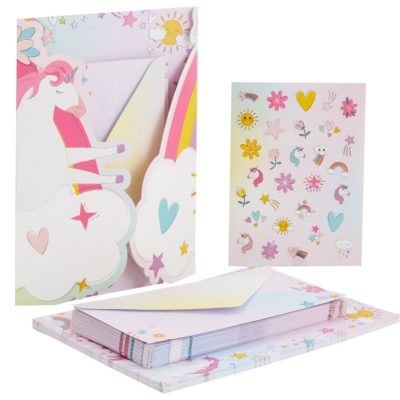 60 Sheet Kids Unicorn Stationery Paper with 30 Envelopes and Pocket Folder  for Girls (7.25 x 10.2 In)